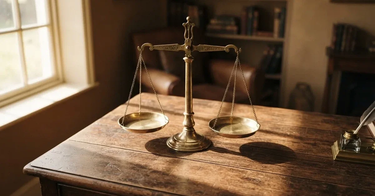 O balanță de alamă pe un birou de lemn, în lumina piezișă a unei ferestre înalte — cazinouri internaționale