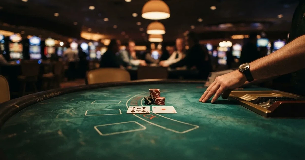 Zaruri roșii pe marginea unei mese de craps, sub o lumină verzuie — live blackjack în românia