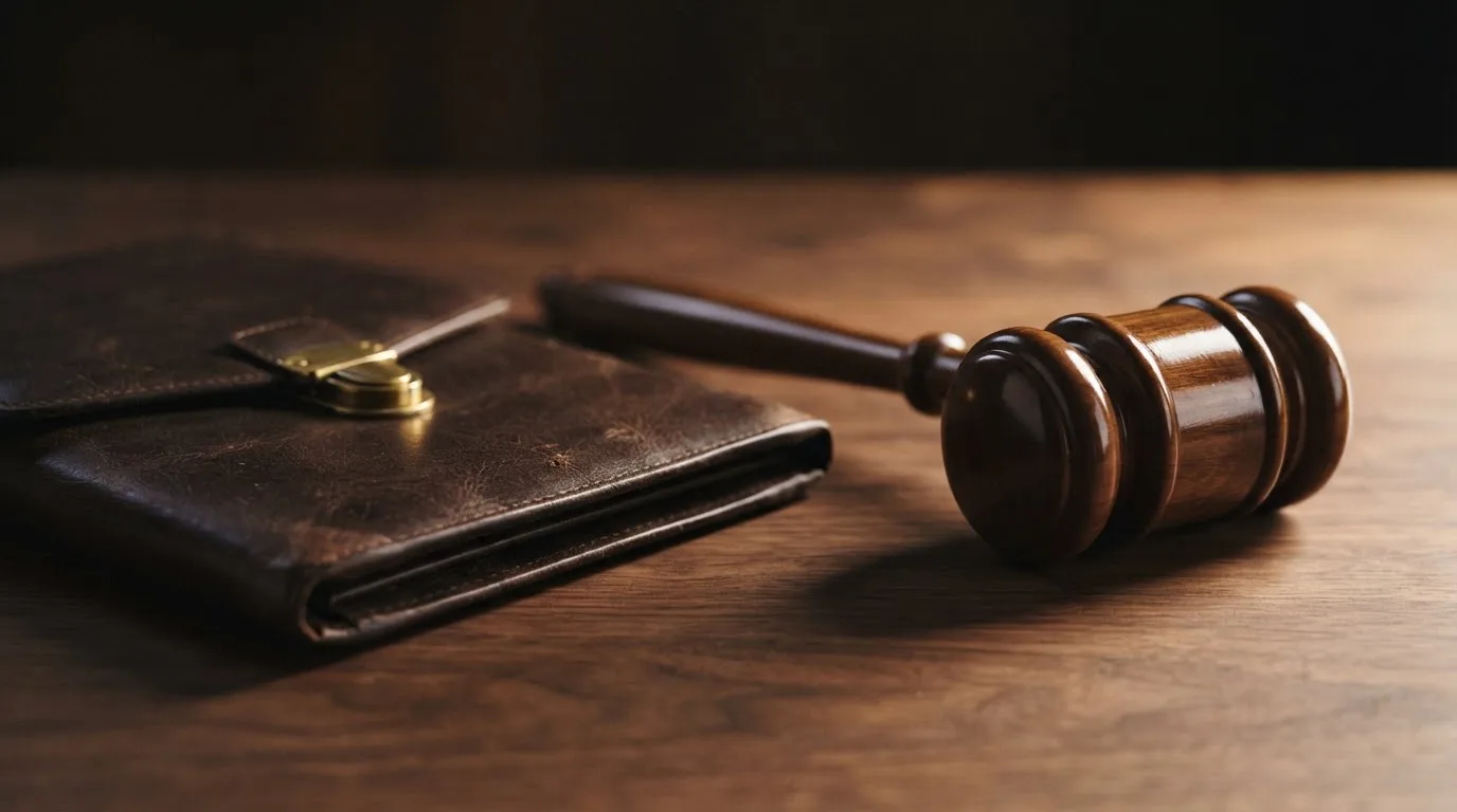 Un ciocan de judecător lângă un dosar de piele închis, pe o masă de nuc lustruit — live blackjack în românia